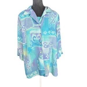 Dressbarn Vintage Abstract Print Button Down Top & Tank Set Size L